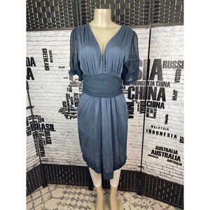 To The Max 8 Gray 3 Button V-Neck Gauze Trim Short Sleeve Above Knee Dress